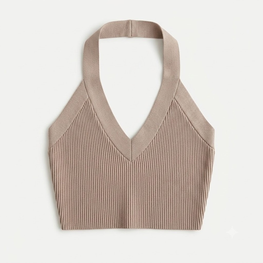 Aritzia Babaton Ribbed Halter Top M Latte Beige Quiet Luxury Y2K Cropped Knit - Picture 8 of 8